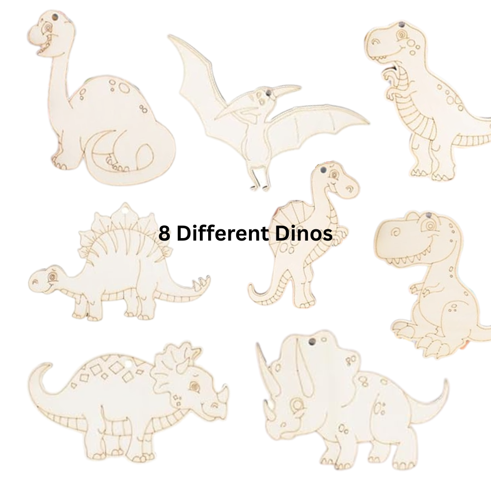 different wooden dinosaur shapes for painting