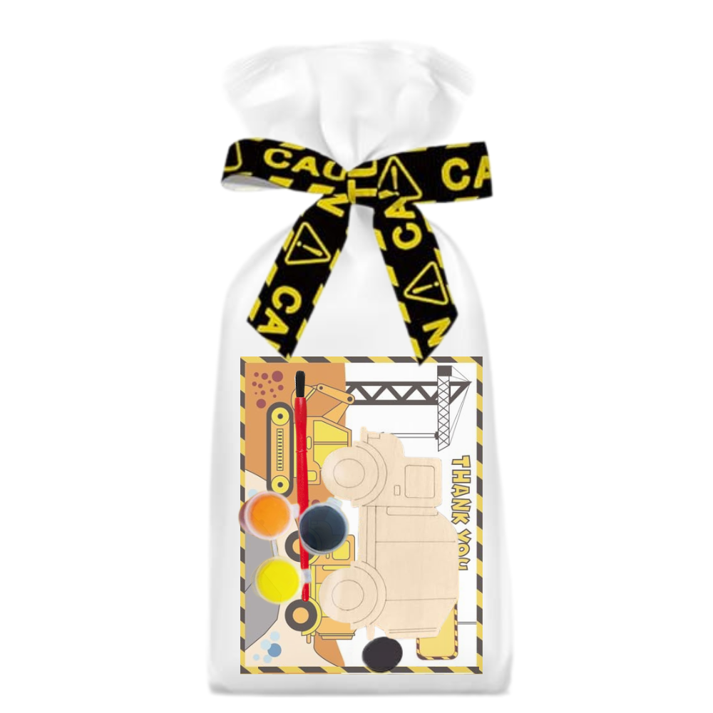 construction painting kit activity bag with wooden truck